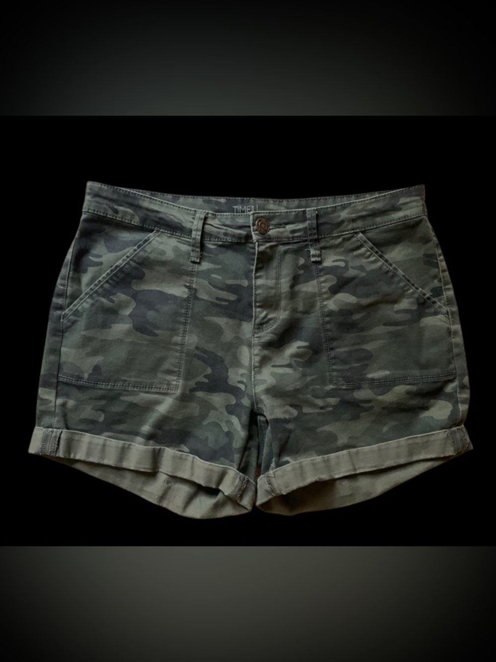 Time and Tru Green Camo Roll-Cuff Utility Shorts